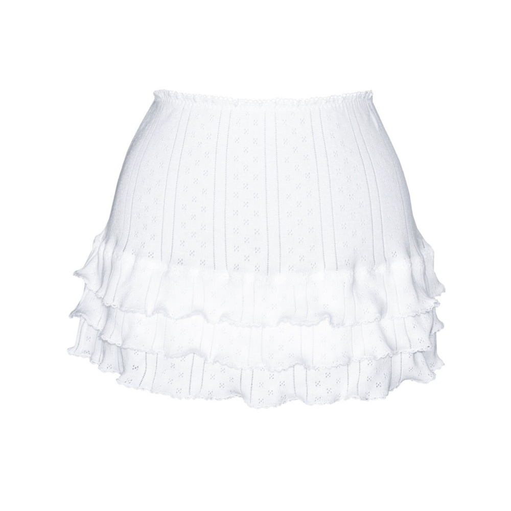 Pointelle Ruffle Mini Skirt